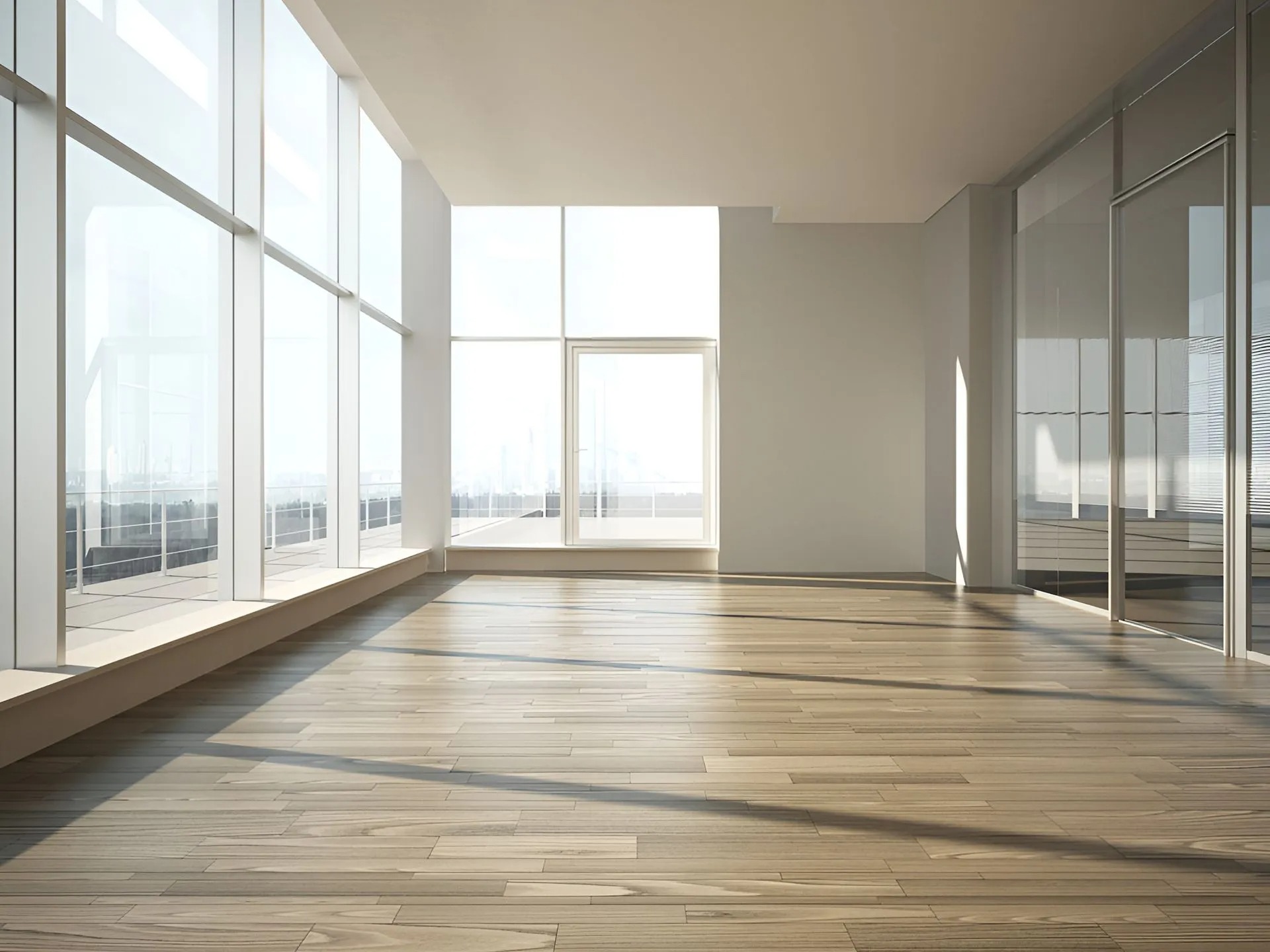 Sunlit commercial interior with full-height glass window walls installed by All Hours Glass